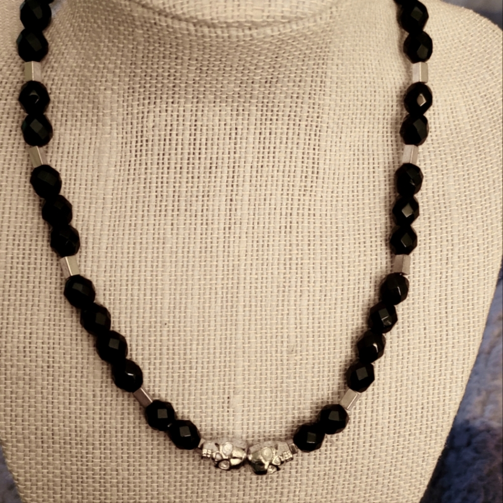 Artisan Skull choker Jet beads